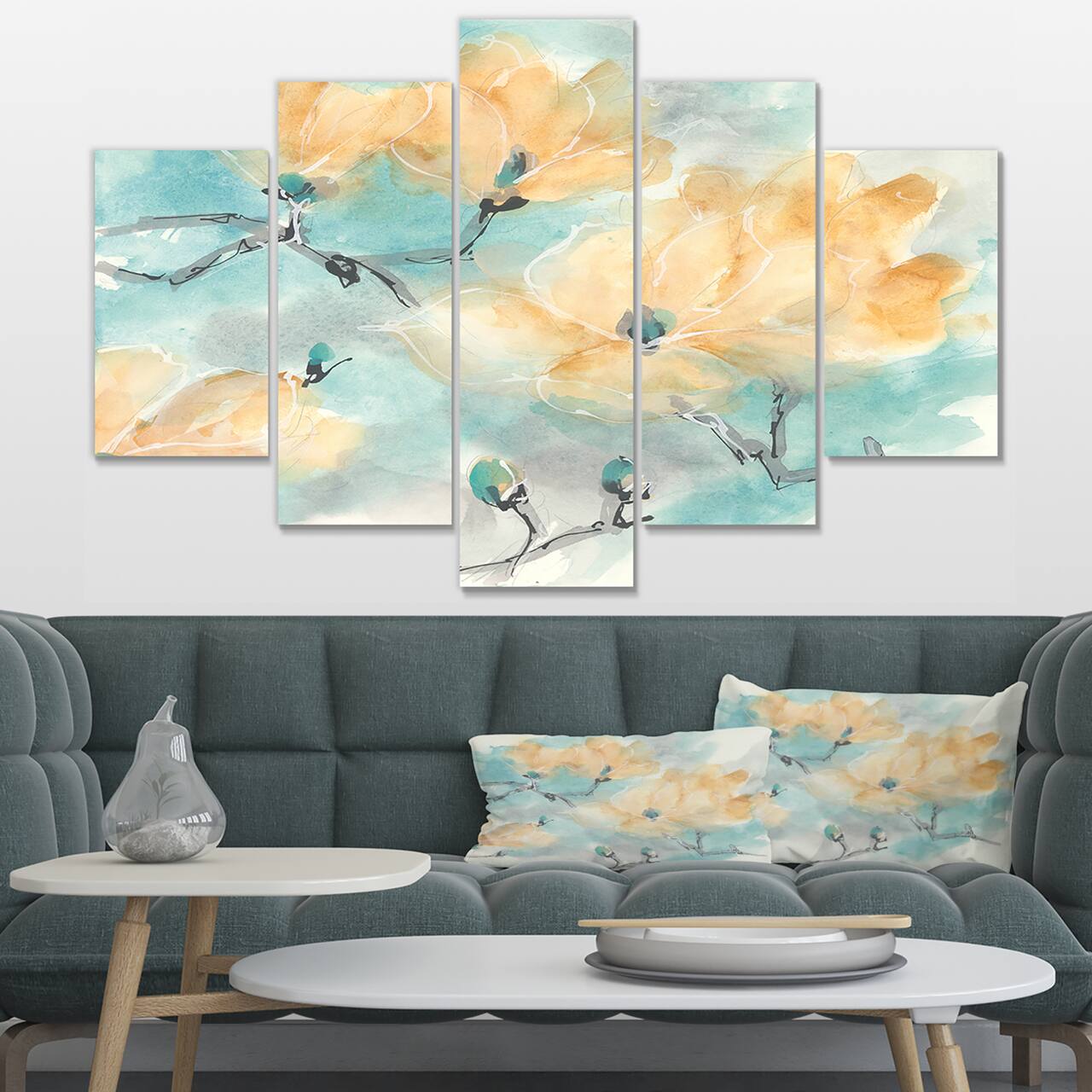Designart - Teal Buds I - Cabin & Lodge Premium Canvas Wall Art
